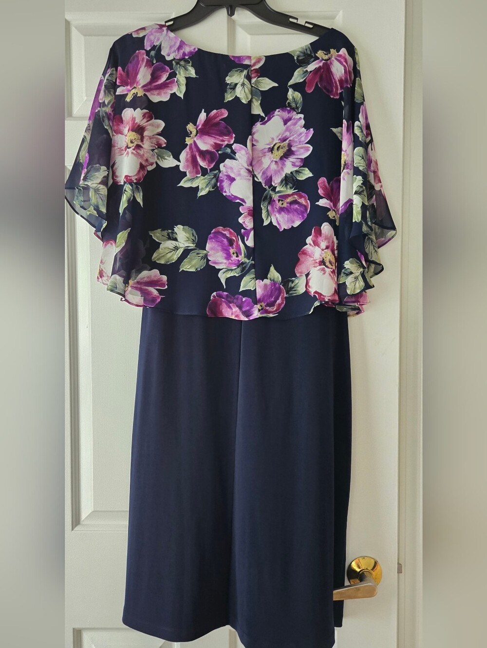 Connected Apparel Size 12 Navy Floral Overlay Midi Dress Summer Vacay Wedding - Picture 5 of 5